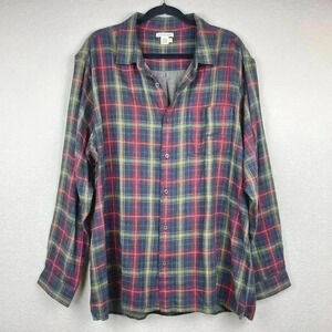CARBON 2 COBALT Men's XL Cotton Collared Button Down Shirt Plaid Blue Red Yellow